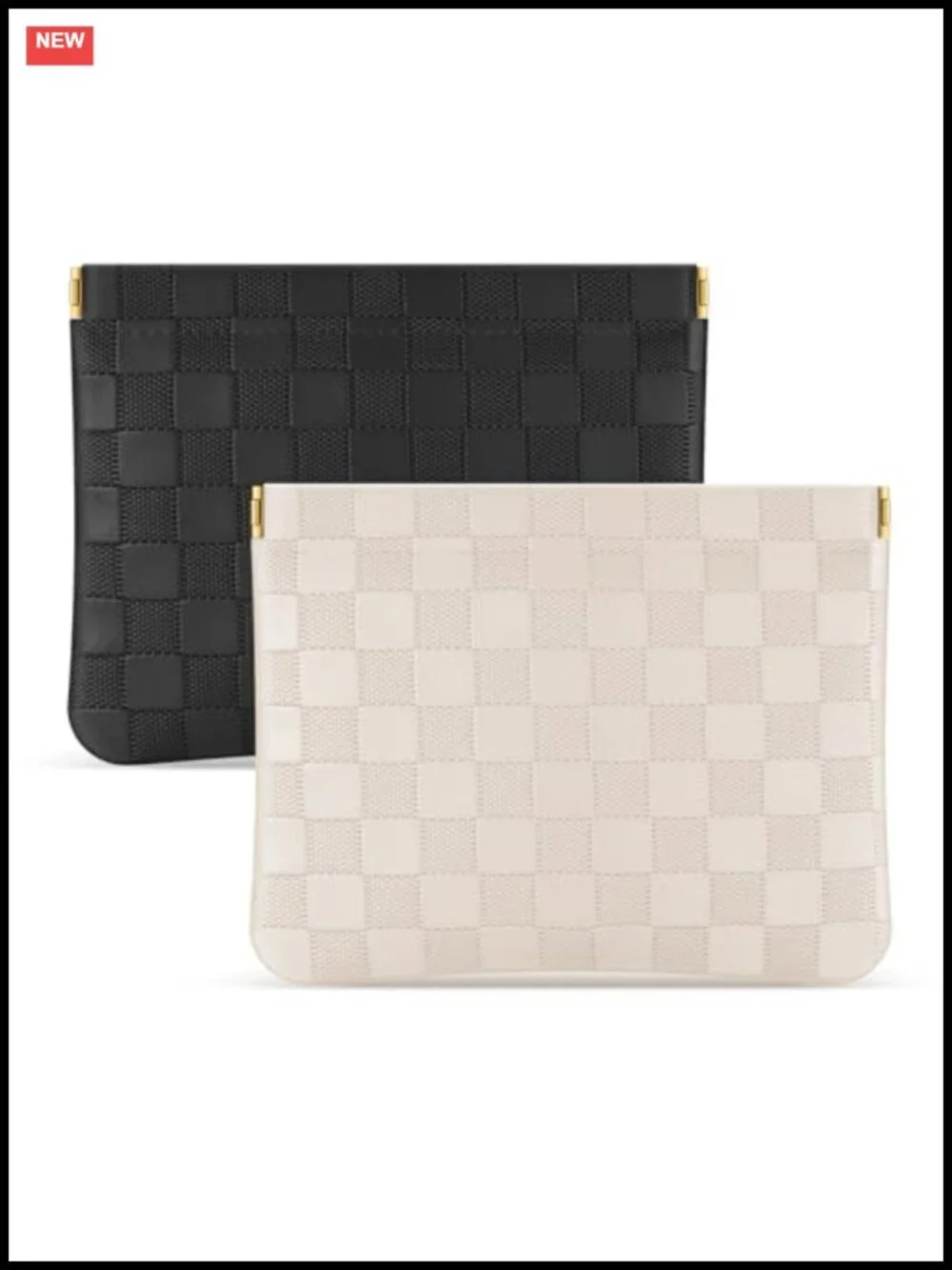 2PCS PU Leather Cosmetic Pouch Makeup Bag Checkered Travel Organizer